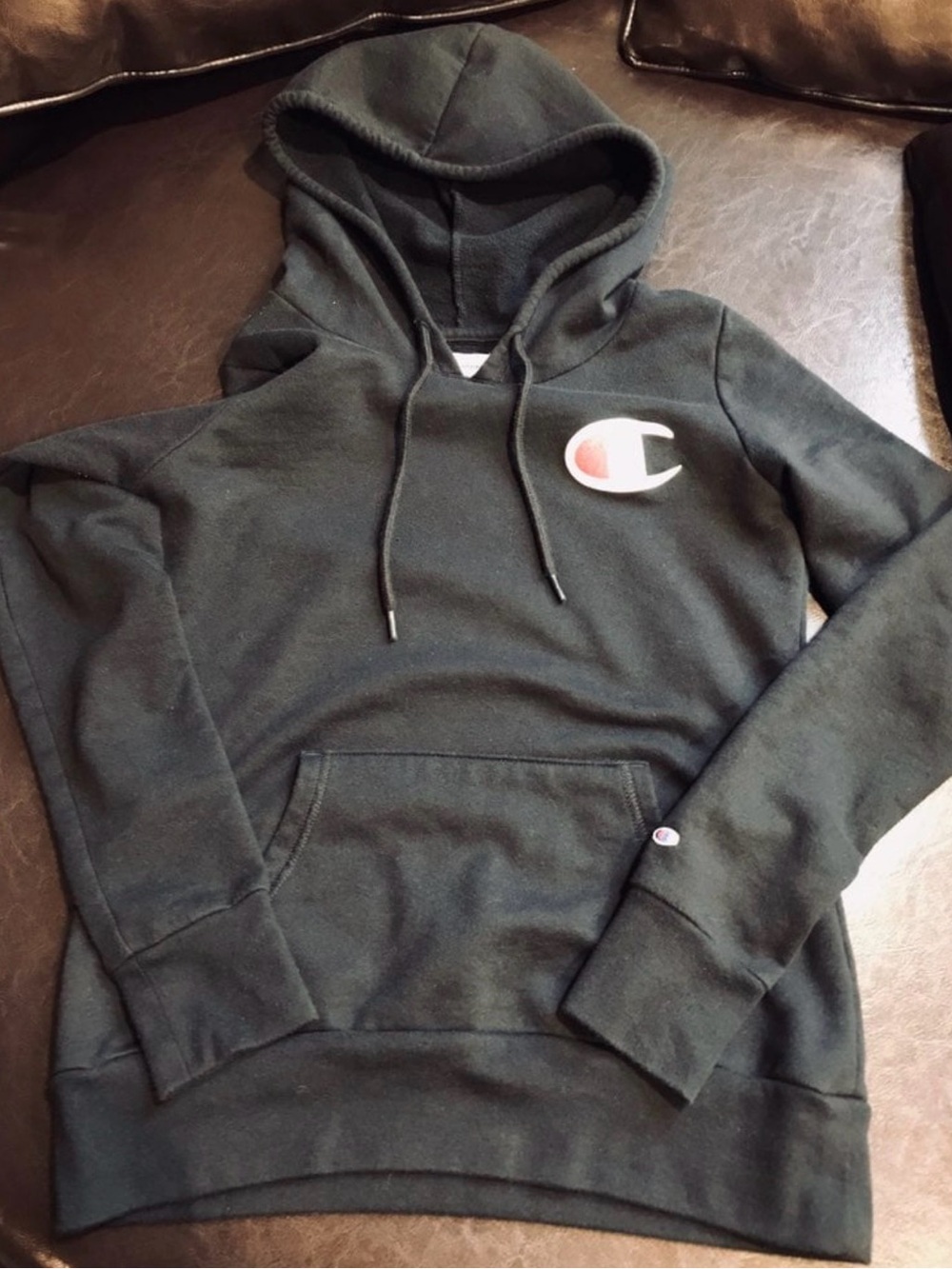 Champion Black Pullover Hoodie with Red Accent
